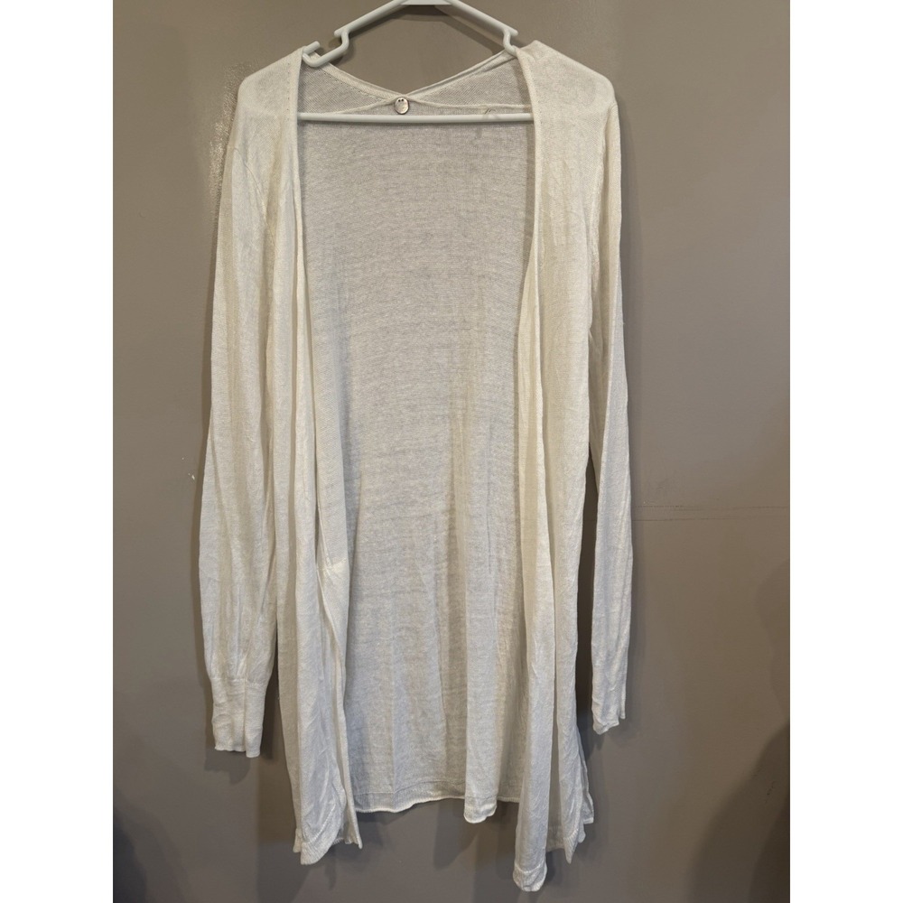 Margaret O'Leary White Linen Cardigan Medium Coastal Lightweight